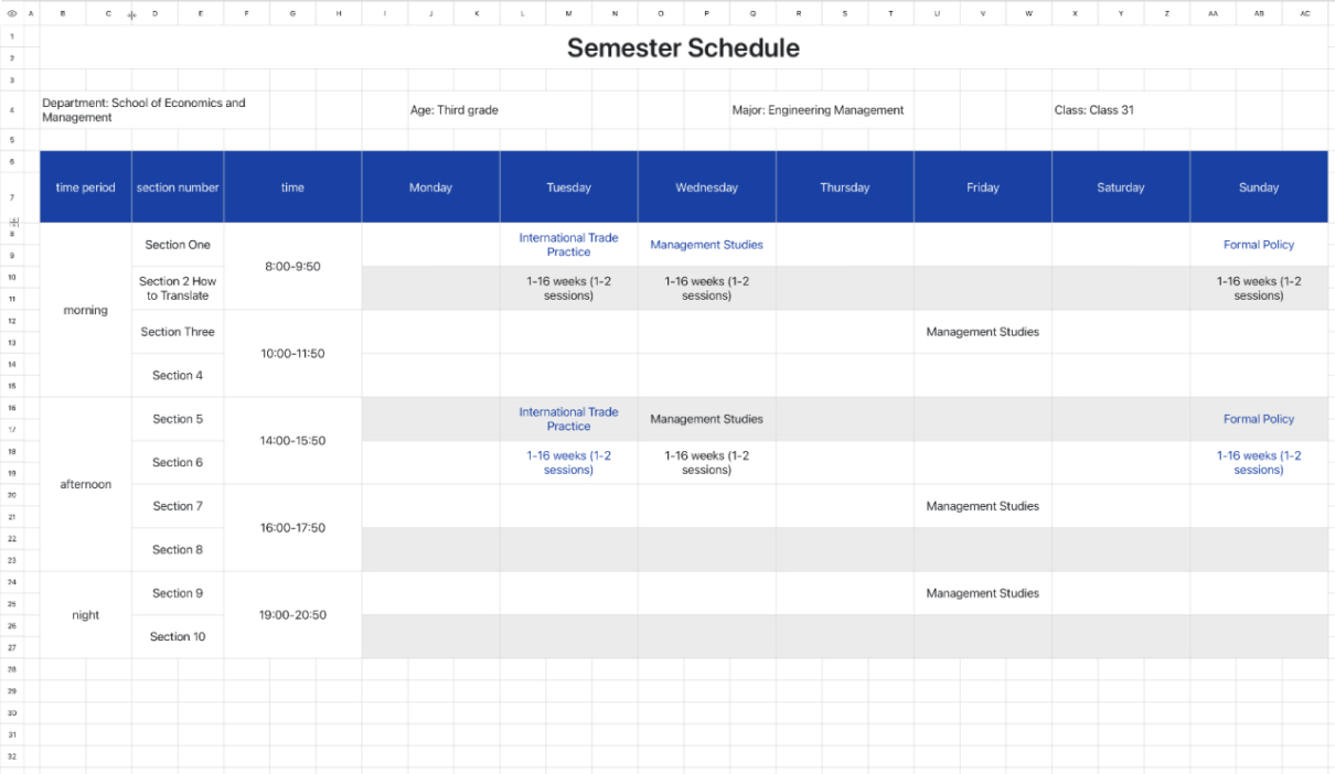 Semester Schedule 1